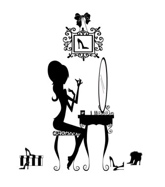 Silhouette of a Girl at her Vanity Table clipart