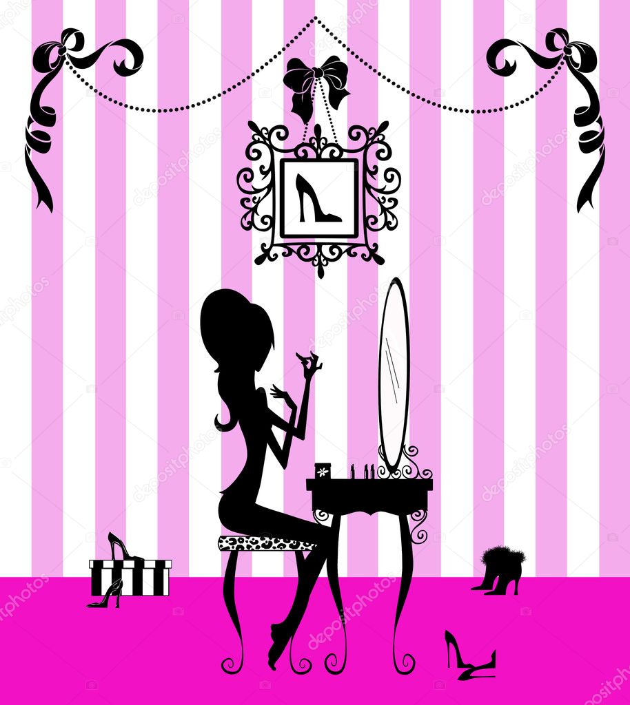 Silhouette of a Girl at her Vanity Table