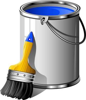 Bucket of paint and paintbrush clipart