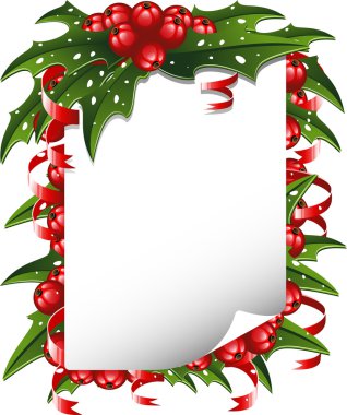 Christmas background: paper decorated with holly clipart