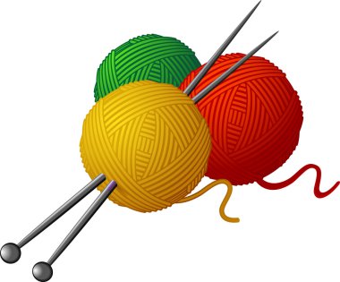 Skeins of wool and knitting needles clipart