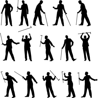 Man with a cane sillhouettes clipart