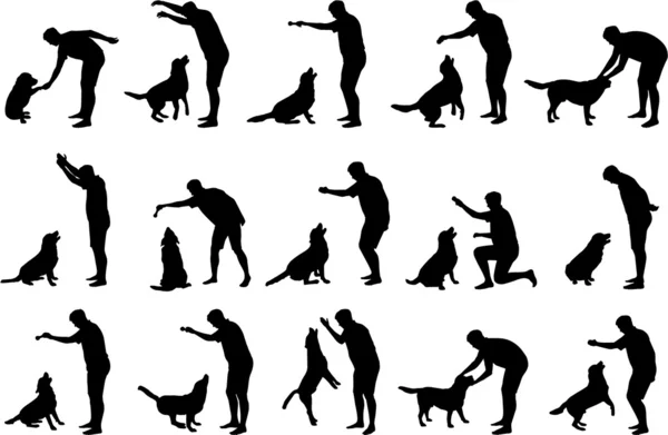 Garçon avec une silhouette de chien — Image vectorielle