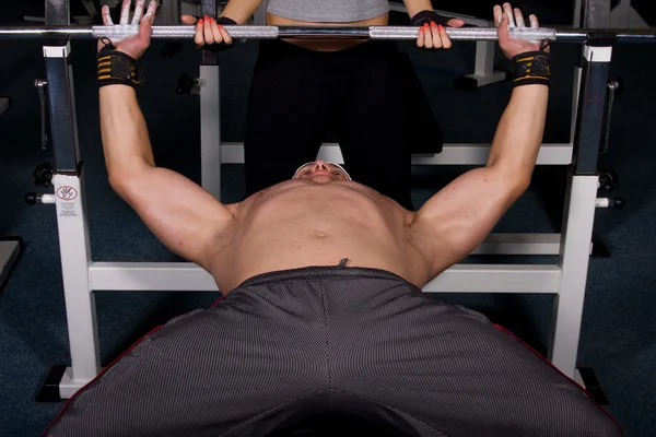 Bodybuilder Training Gym Bench Press — Stock Photo, Image