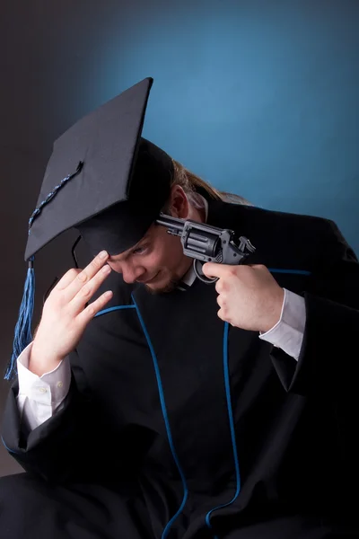 Young Graduation Man Gun — Stock Photo, Image