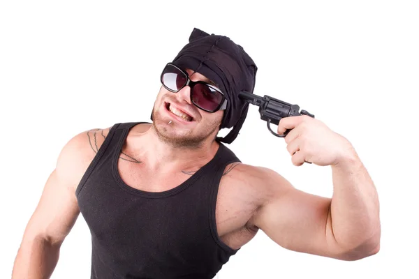 Gangster shoot with gun — Stock Photo, Image