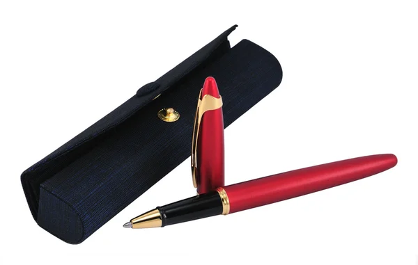 Красная шариковая ручка — стоковое фото