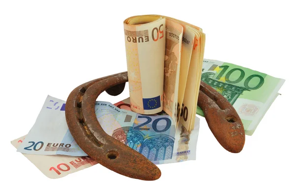Régi Szerencsés Cipő Euro Elszigetelt Fehér — Stock Fotó