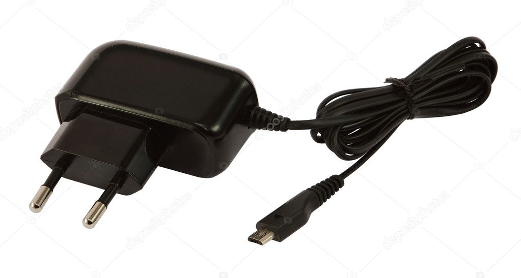 Micro-USB as universal EU phone charger isolated on white. Major mobile phone manufacturers agreed to harmonize the chargers.