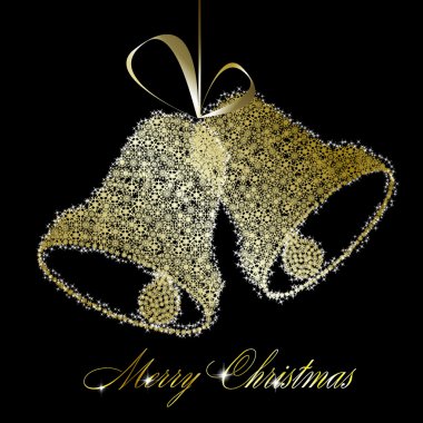 Golden Christmas bells made of gold snowflakes and stars on blac clipart