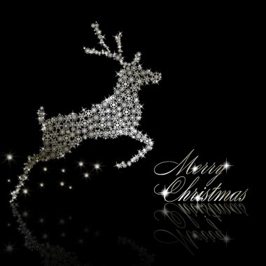 Silver Christmas deer made of snowflakes with stars on black ba clipart