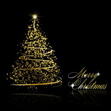 Abstract golden christmas tree on black background clipart