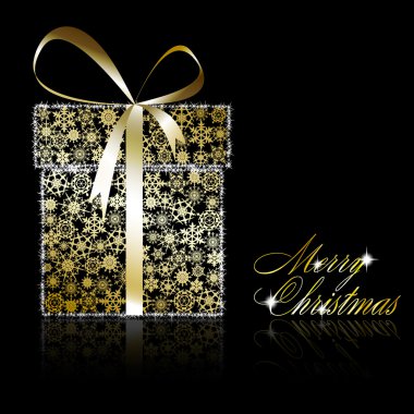 Golden Christmas gift bpx made of gold snowflakes with stars on clipart