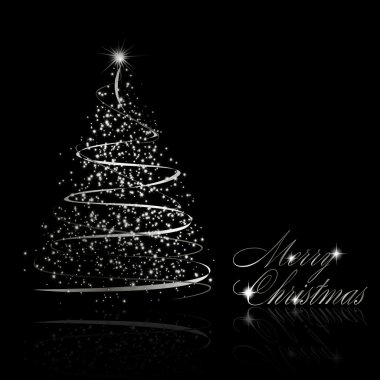 Abstract silver christmas tree on black background clipart