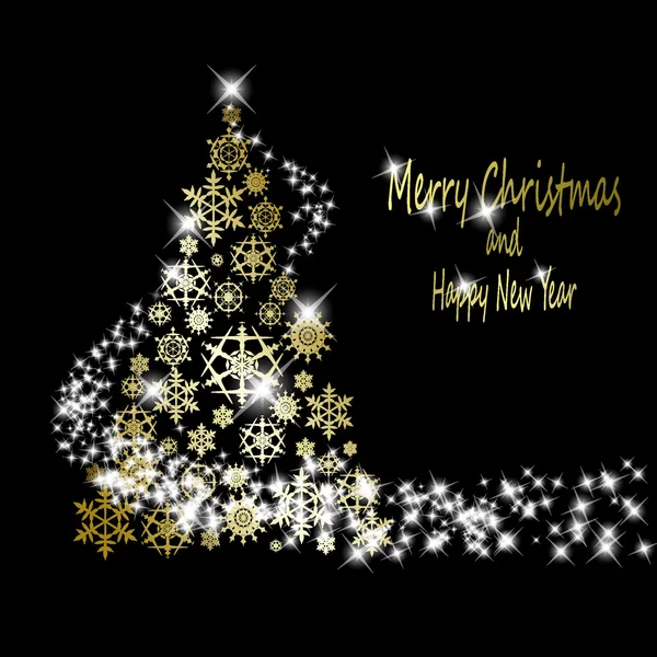 Arbre doré de Noël fait de flocons de neige d'or avec des étoiles sur bl — Image vectorielle
