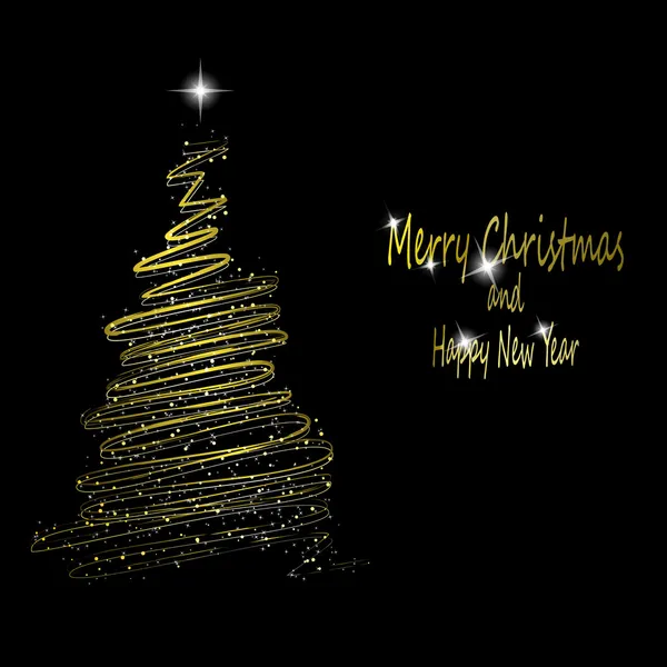 ゴールド リボンと黒の星から作られた黄金のクリスマス ツリー — ストックベクタ