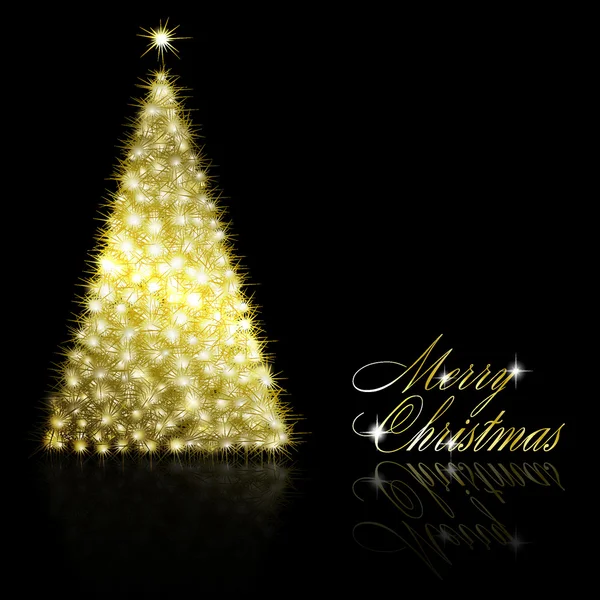 Golden Christmas tree on black background — Stock Vector
