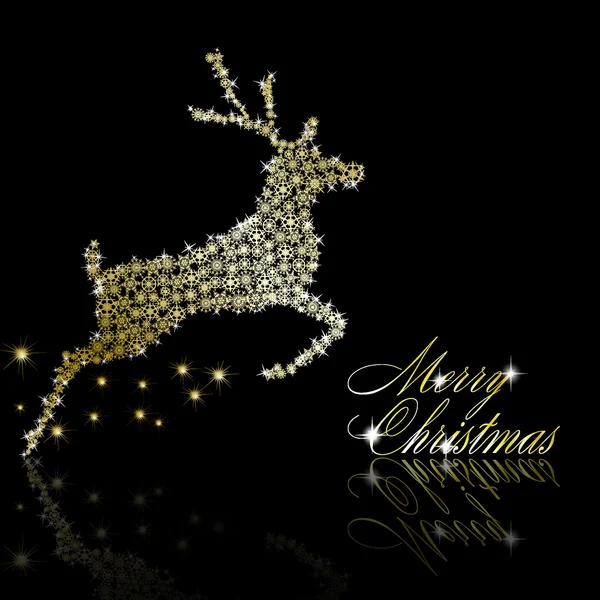 stock vector Golden Christmas deer made of gold snowflakes with stars on bla