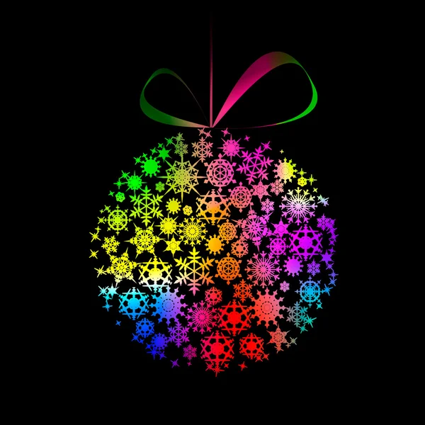 Bola de Natal multicolorida feita de flocos de neve e estrelas em bla — Vetor de Stock