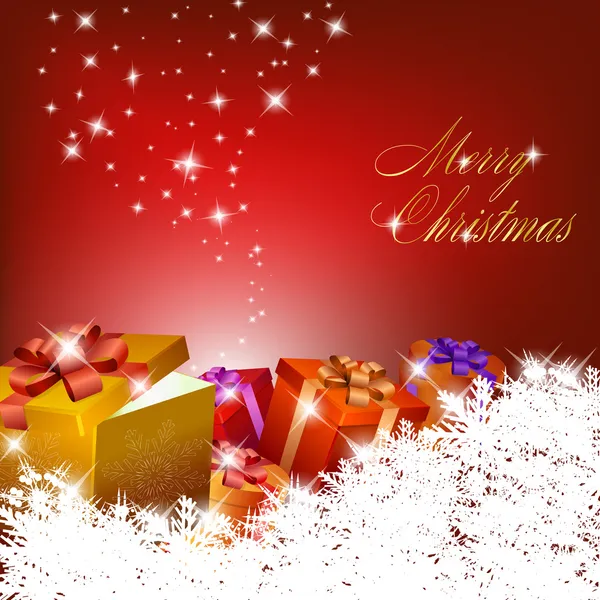 Astratto sfondo rosso Natale con scatole regalo — Vettoriale Stock