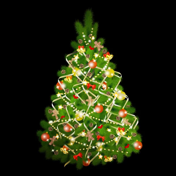 Albero di Natale su sfondo nero — Vettoriale Stock