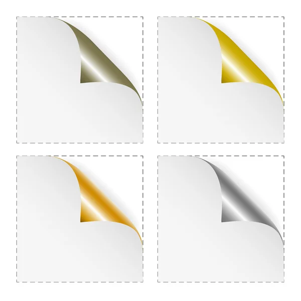 Jeu d'autocollants blancs vierges avec coins dorés et argentés — Image vectorielle