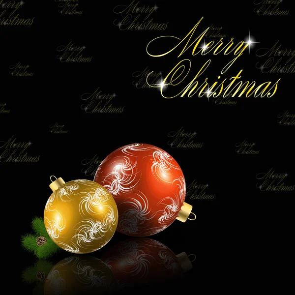 黑色背景上的红色和金色圣诞球 — 图库矢量图片
