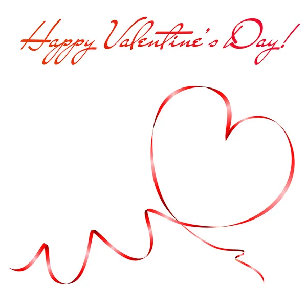 Coeur Forme Ruban Rouge Carte Voeux Pour Saint Valentin Illustration — Image vectorielle