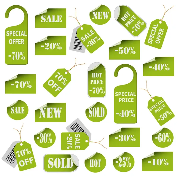 Set Green Price Tags Labels Vector Eps10 Illustration — Stock Vector