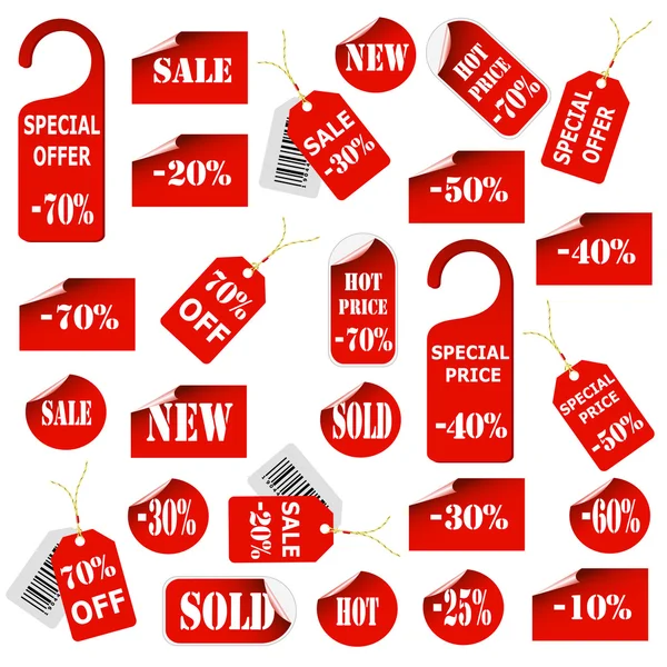 Set of red price tags and labels — Stock Vector