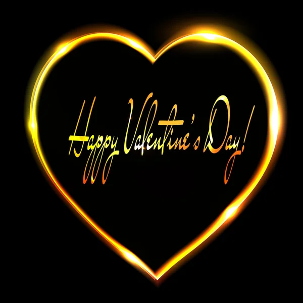 Siyah Arka Plan Üzerine Soyut Altın Kalp Sevgililer Günü Kartpostal — Stok Vektör