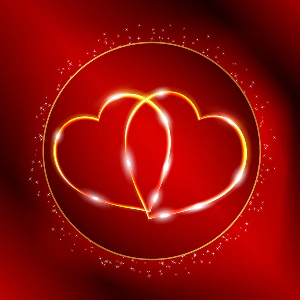 Carte postale de la Saint-Valentin rouge avec deux cœurs dorés — Image vectorielle