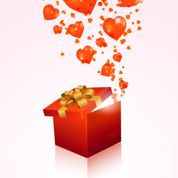 Scatola regalo San Valentino con cuori rossi — Vettoriale Stock