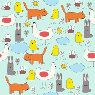 Seamless of cartoon animals (children's drawings) . Vector eps10 illustration clipart