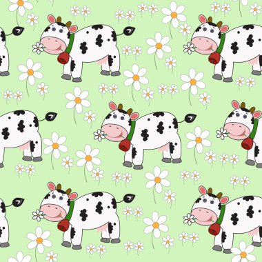 Seamless background with funny cow clipart