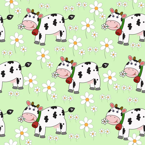 Seamless background with funny cow — Stock Vector