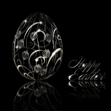 Abstract silver easter egg on black background clipart