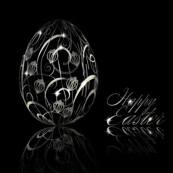 Abstract silver easter egg on black background — Stock Vector