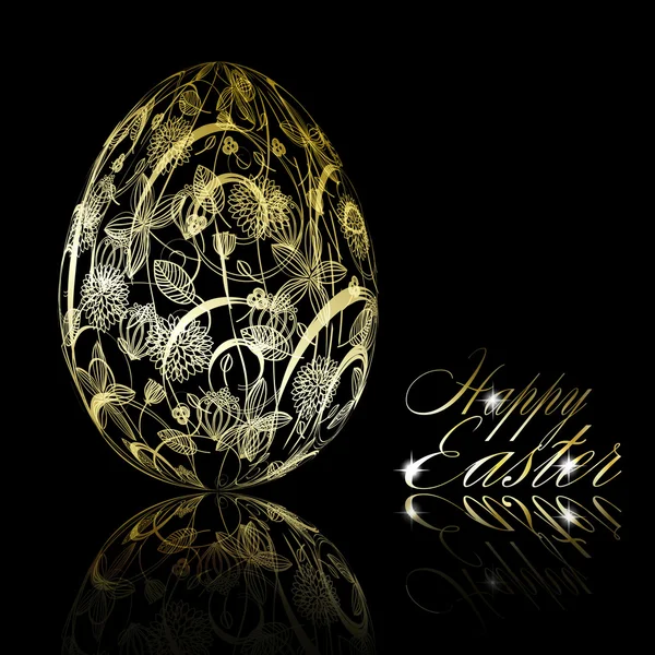 Astratto uovo di Pasqua dorato su sfondo nero — Vettoriale Stock