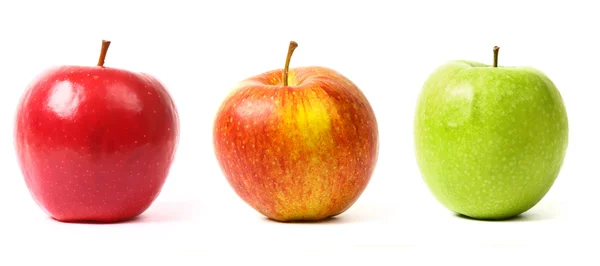 stock image 3 different colors apples on white background