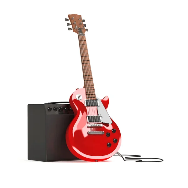 Красная гитара и усилитель — стоковое фото