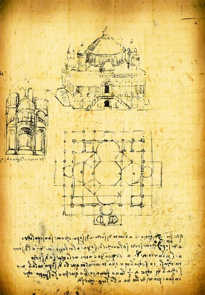 Desenho da engenharia Leonardo Da Vinci — Fotografia de Stock