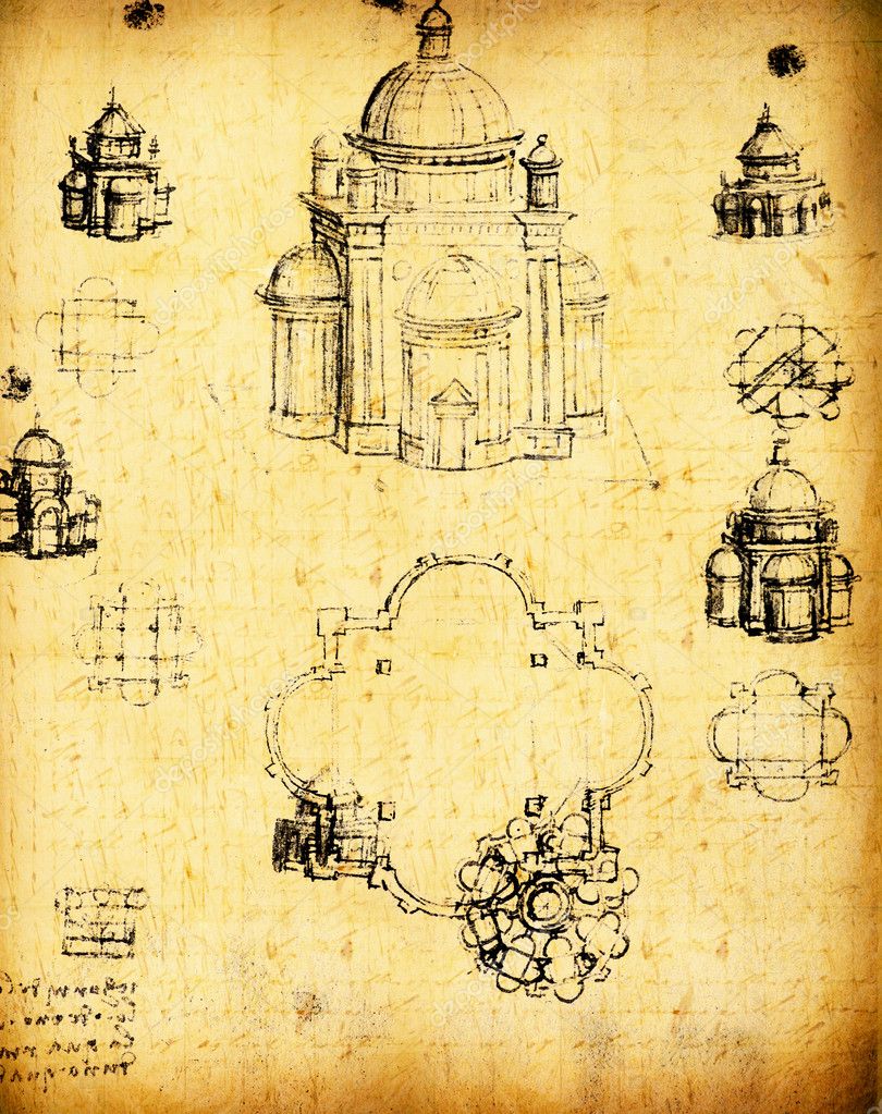 Leonardo's Da Vinci engineering drawing — Stock Photo © janaka 4577902