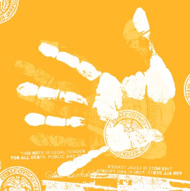 Printout of human hand with US dollar marks clipart