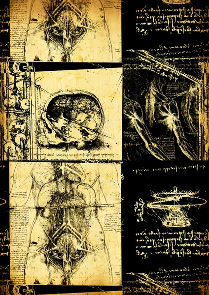 レオナルドのダ ヴィンチ工学 1503年から織り目加工の背景上に描画 — ストック写真