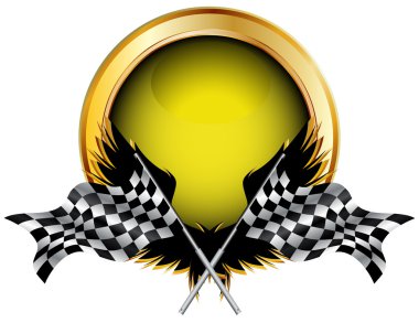 Racing flags and golden button clipart