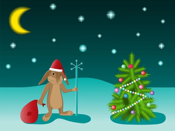 Árvore de Natal e coelho — Vetor de Stock
