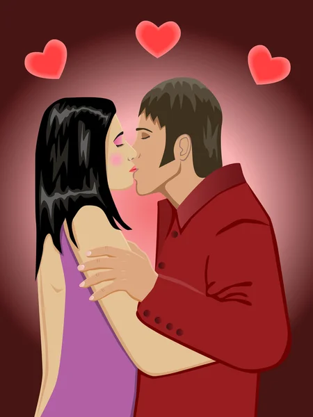 Cium Dua Kekasih Ilustrasi Vektor - Stok Vektor