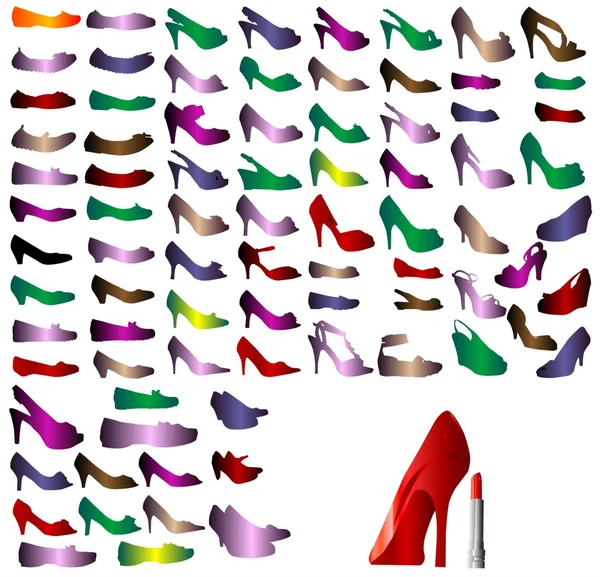 Полный силуэт цветной обуви — стоковый вектор