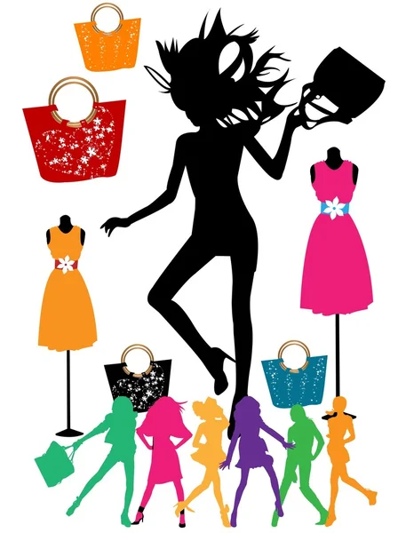 Beautiful woman with a lot of shopping bags — Stock Vector